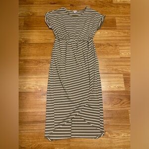 White Birch Ruched Waist Wrap Maxi Dress, Khaki White Stripe Extra Large